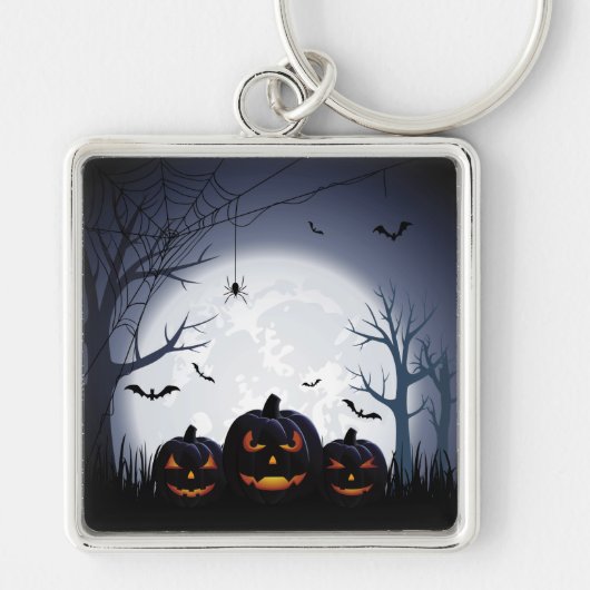 Halloween Night with Pumpkin & fly Bats Sleutelhanger (Voorkant)