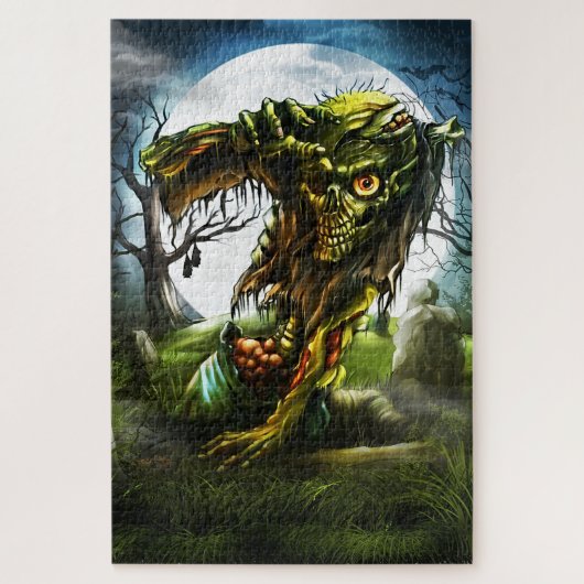 Halloween Night Zombie Rising Full Moon Graveyard Legpuzzel (Verticaal)