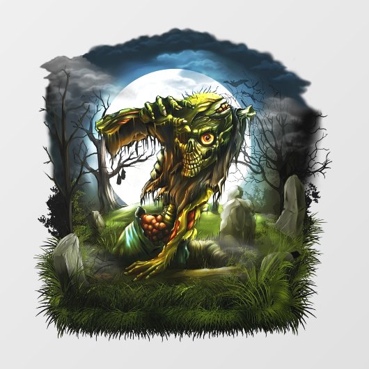 Halloween Night Zombie Rising Full Moon Graveyard Raamsticker (Vel)