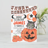 Halloween nodig Cat Pumpkin Birthday Uitnodiging (Staand voorkant)