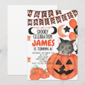 Halloween nodig Cat Pumpkin Birthday Uitnodiging (Voorkant / Achterkant)