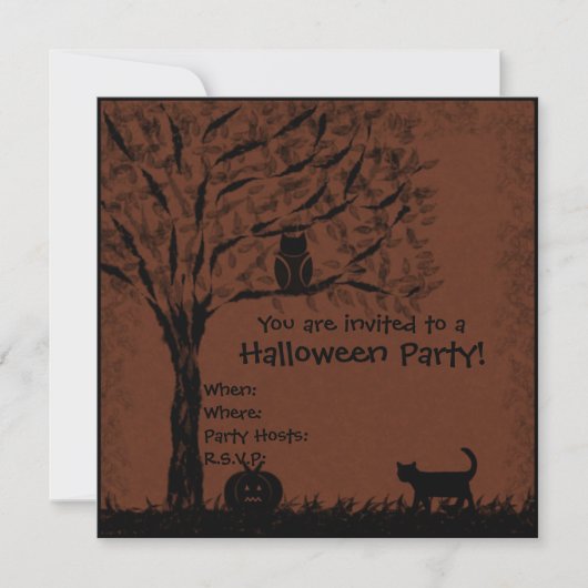 Halloween nodig uil, kat en pompoen kaart (Voorkant)