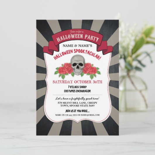 Halloween nodigt Rozen Rode Circus uit Kaart (Staand voorkant)