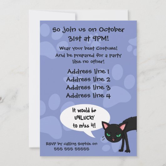 Halloween nodigt zwarte kat uit die van pompoen sp kaart (Achterkant)