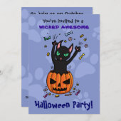 Halloween nodigt zwarte kat uit die van pompoen sp kaart (Voorkant / Achterkant)