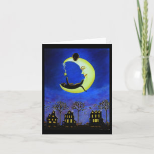 Halloween Note Card, zwart, kat, Jack-O-Lantern, m Kaart