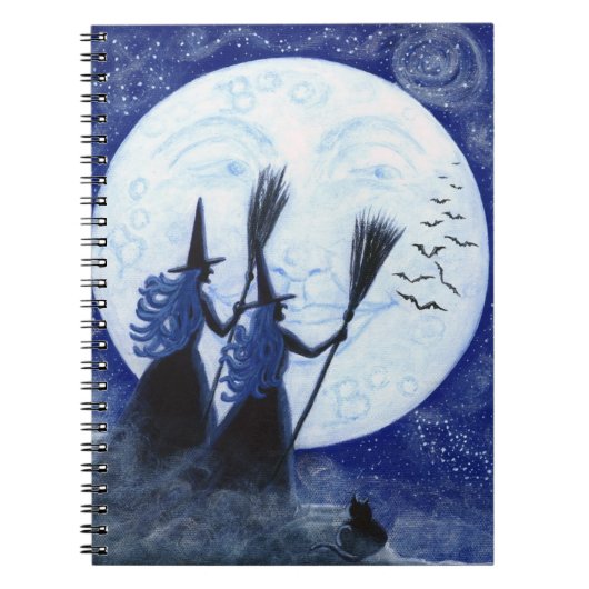 Halloween notebook, man in de maan, heksen notitieboek (Voorkant)