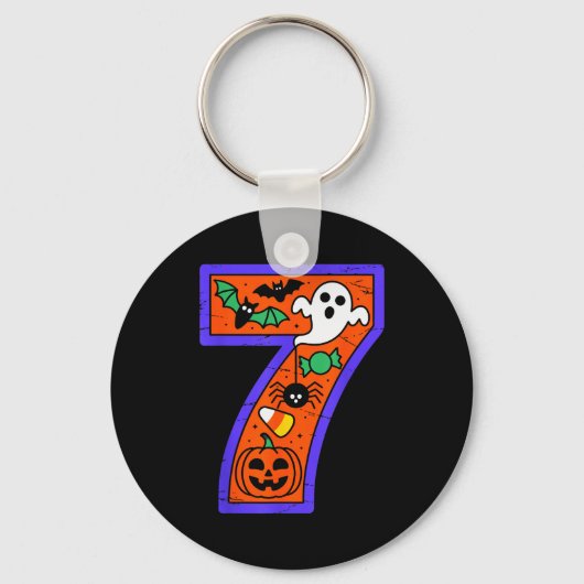 Halloween Number 7 Birthday Pumpkin Ghost Sder Can Sleutelhanger (Voorkant)
