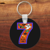 Halloween Number 7 Birthday Pumpkin Ghost Sder Can Sleutelhanger (Voorkant)