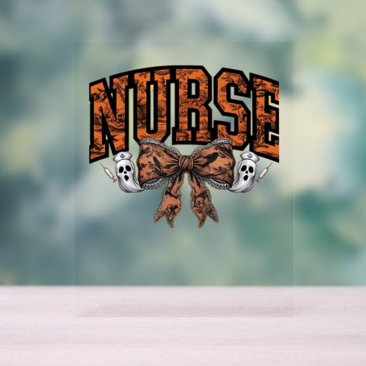 Halloween Nurse Coquette Bow Spooky Classic T-Shir Acryl Bord (Neutraal)