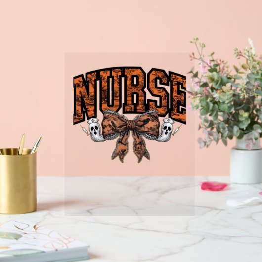 Halloween Nurse Coquette Bow Spooky Classic T-Shir Acryl Bord (Huwelijk)