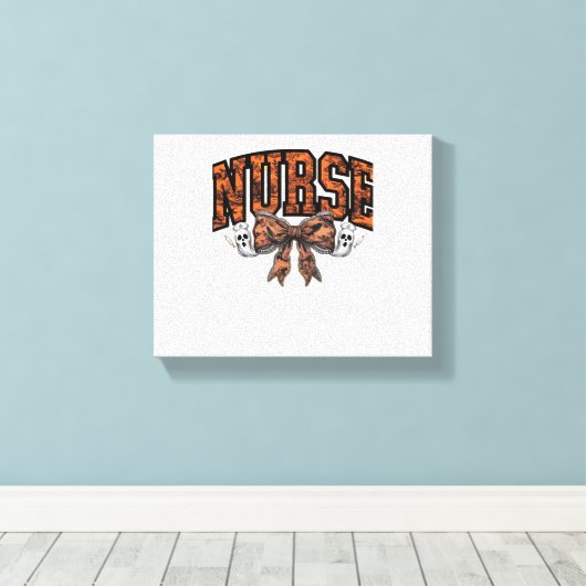 Halloween Nurse Coquette Bow Spooky Classic T-Shir Canvas Afdruk (Insitu (Houten vloer))