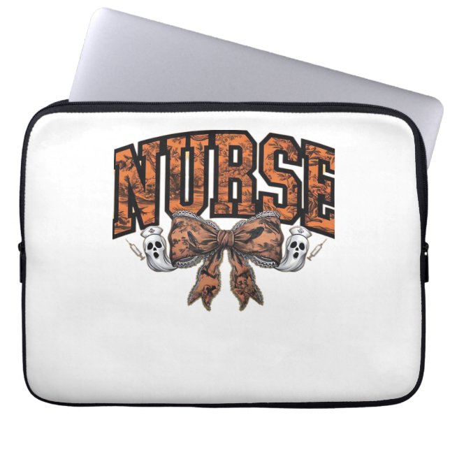 Halloween Nurse Coquette Bow Spooky Classic T-Shir Laptop Sleeve (Voorkant)