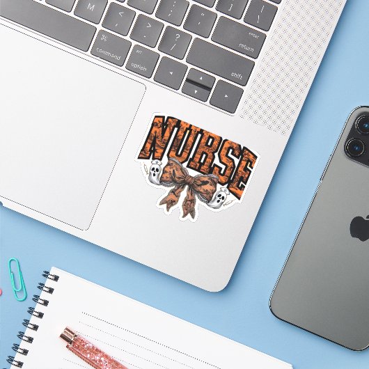 Halloween Nurse Coquette Bow Spooky Classic T-Shir Sticker (Laptop met iPhone)