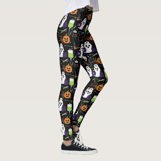 Halloween Nurse Ghost Pumpkin Skull Black Cat Leggings (Rechts)
