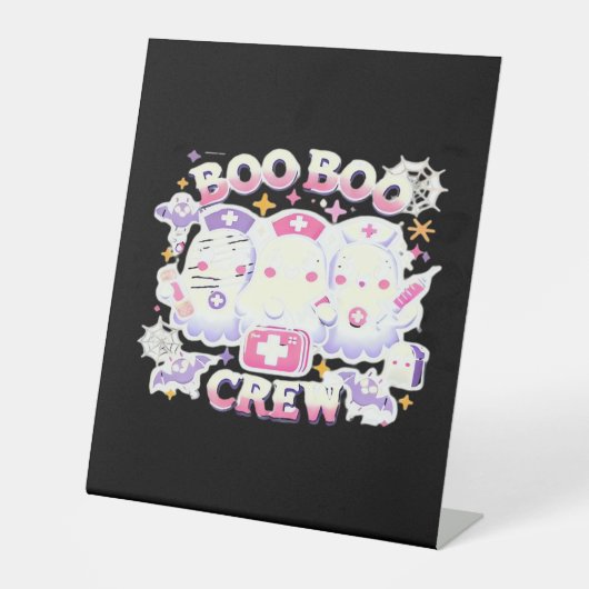 Halloween Nurse Ghost Squad Boo Boo Crew Funny Spo Reclamebord Met Voetstuk (Voorkant)