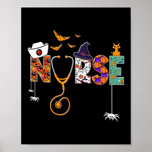 Halloween Nurse Nursing Cute Health Worker Patroon Poster (Voorkant)