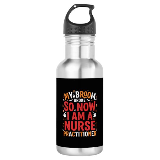 Halloween Nurse Practitioner Bezem Gebroken Ontwer Waterfles (Voorkant)