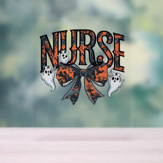 Halloween Nurse Scary Coquette Bow Classic T-shirt Acryl Bord (Neutraal)