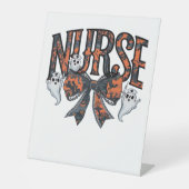 Halloween Nurse Scary Coquette Bow Classic T-shirt Reclamebord Met Voetstuk (Voorkant)
