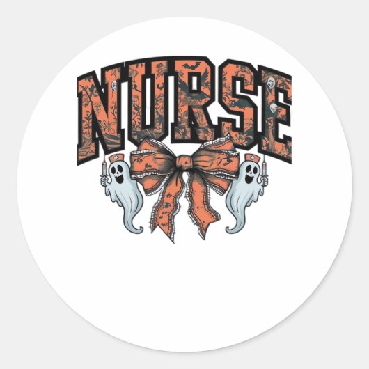 Halloween Nurse Scary Coquette Bow Classic T-shirt Ronde Sticker (Voorkant)