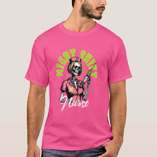 Halloween Nurse Shirt Scary Night Shift Skeleton N (Voorkant)