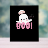 Halloween Nurse Shirten Vrouwen Boo! T-shirt Ghost Acryl Bord (Neutraal)