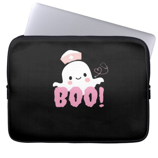 Halloween Nurse Shirten Vrouwen Boo! T-shirt Ghost Laptop Sleeve (Voorkant)