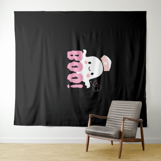 Halloween Nurse Shirten Vrouwen Boo! T-shirt Ghost Wandkleed (In Situ (horizontaal))