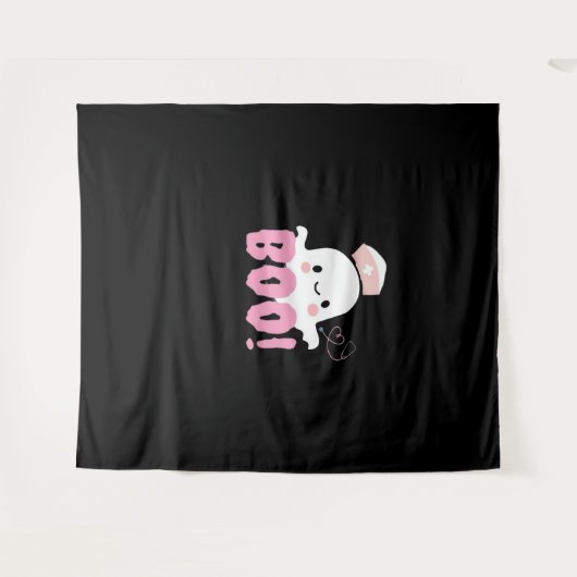 Halloween Nurse Shirten Vrouwen Boo! T-shirt Ghost Wandkleed (Voorkant (horizontaal))