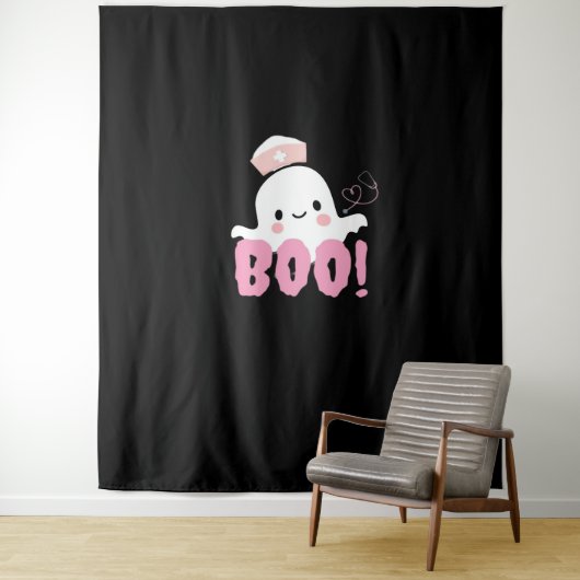 Halloween Nurse Shirten Vrouwen Boo! T-shirt Ghost Wandkleed (In situ)