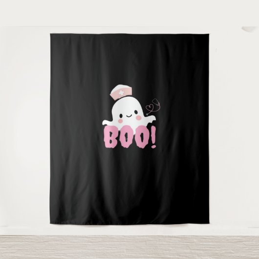 Halloween Nurse Shirten Vrouwen Boo! T-shirt Ghost Wandkleed (Voorkant)