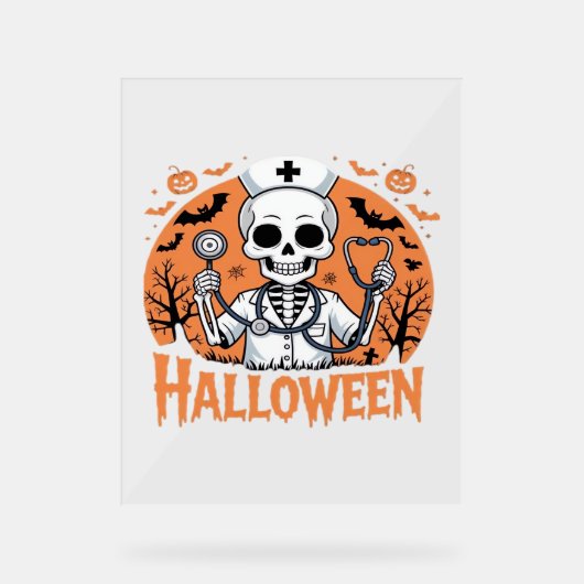 Halloween Nurse skeleton Essential T-Shirt_1 Acryl Bord (Voorkant)