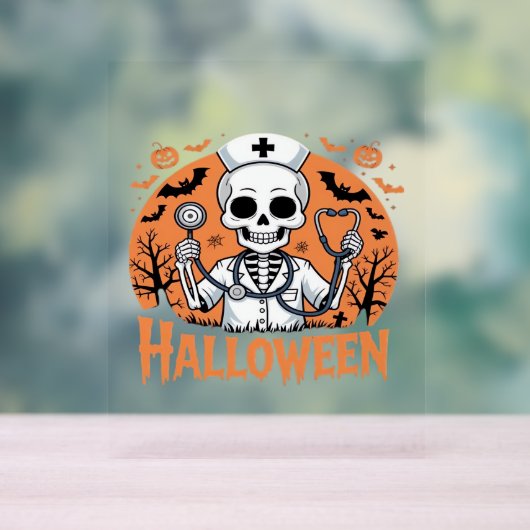 Halloween Nurse skeleton Essential T-Shirt_1 Acryl Bord (Neutraal)