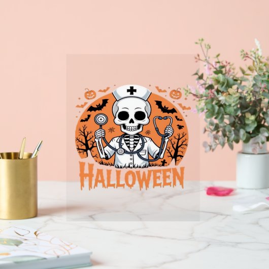 Halloween Nurse skeleton Essential T-Shirt_1 Acryl Bord (Huwelijk)