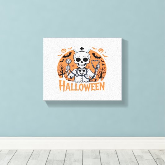 Halloween Nurse skeleton Essential T-Shirt_1 Canvas Afdruk (Insitu (Houten vloer))