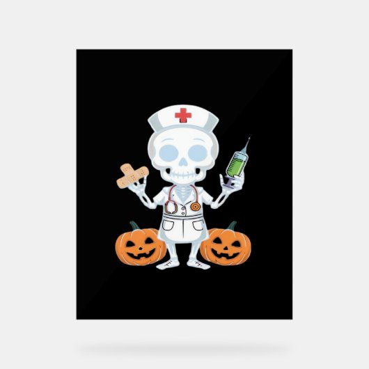 Halloween Nurse Skeleton Essential T-shirt Acryl Bord (Voorkant)