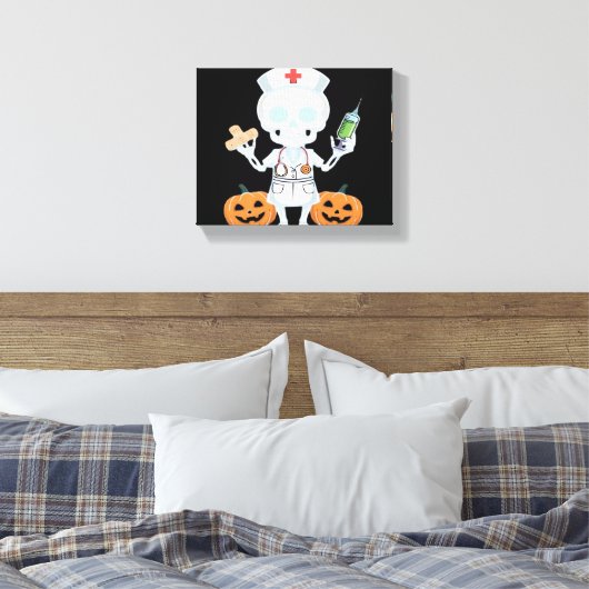 Halloween Nurse Skeleton Funny Joke Essential T-SH Canvas Afdruk (Insitu (Slaapkamer))
