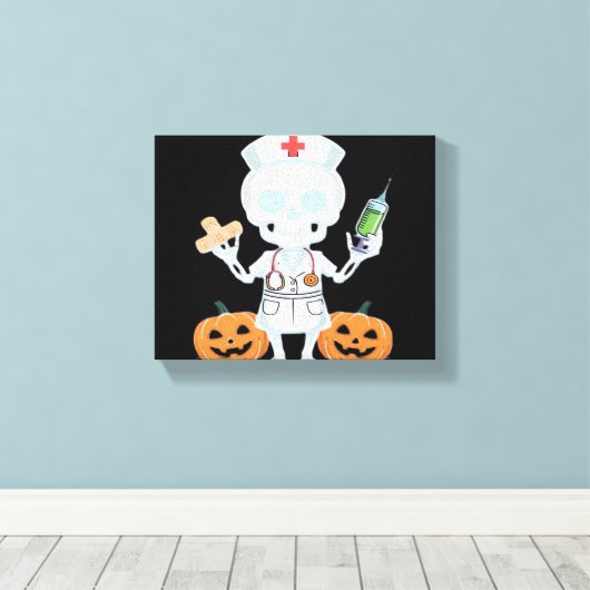 Halloween Nurse Skeleton Funny Joke Essential T-SH Canvas Afdruk (Insitu (Houten vloer))