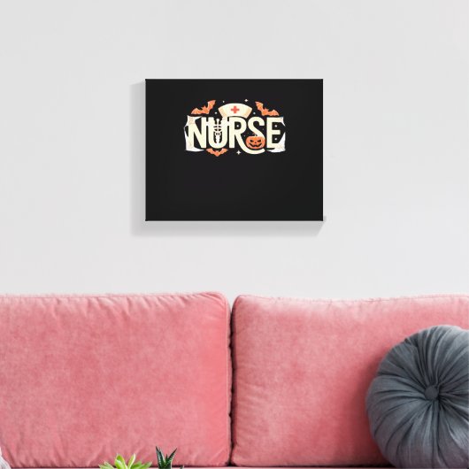 Halloween Nurse Typography - Spooky medisch ontwer Canvas Afdruk (Insitu (Woonkamer))