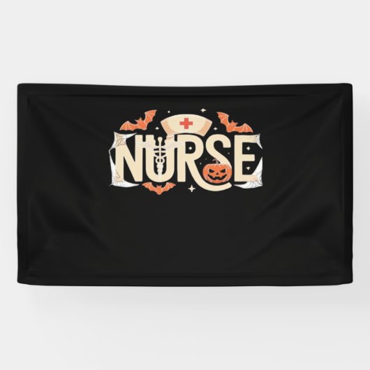Halloween Nurse Typography - Spooky medisch ontwer Spandoek (Horizontaal)