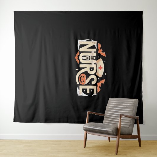 Halloween Nurse Typography - Spooky medisch ontwer Wandkleed (In Situ (horizontaal))