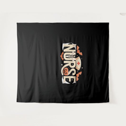 Halloween Nurse Typography - Spooky medisch ontwer Wandkleed (Voorkant (horizontaal))