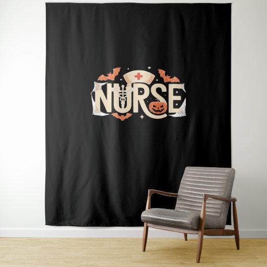 Halloween Nurse Typography - Spooky medisch ontwer Wandkleed (In situ)