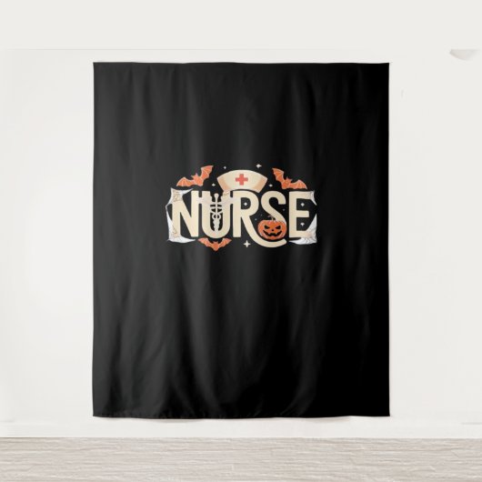 Halloween Nurse Typography - Spooky medisch ontwer Wandkleed (Voorkant)