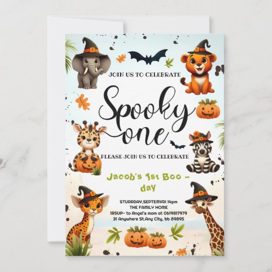 Halloween Oerwoud Safari Animals Boy 1st Birthday Kaart (Voorkant)