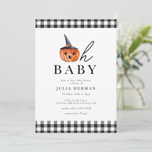Halloween Oh Baby Black Pset Baby shower Kaart (Staand voorkant)
