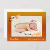 Halloween oktober Pumpkin Geboorteaankondiging Briefkaart (Voorkant / Achterkant)