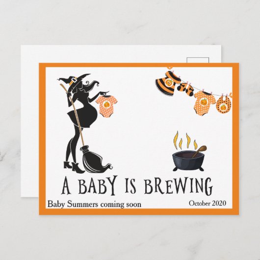 Halloween Oktober Zwangerschap Aankondiging Witch Briefkaart (Voorkant / Achterkant)