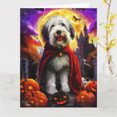 Halloween Old English Sheepdog Vampire Pumpkins Kaart (Gele Bloem)